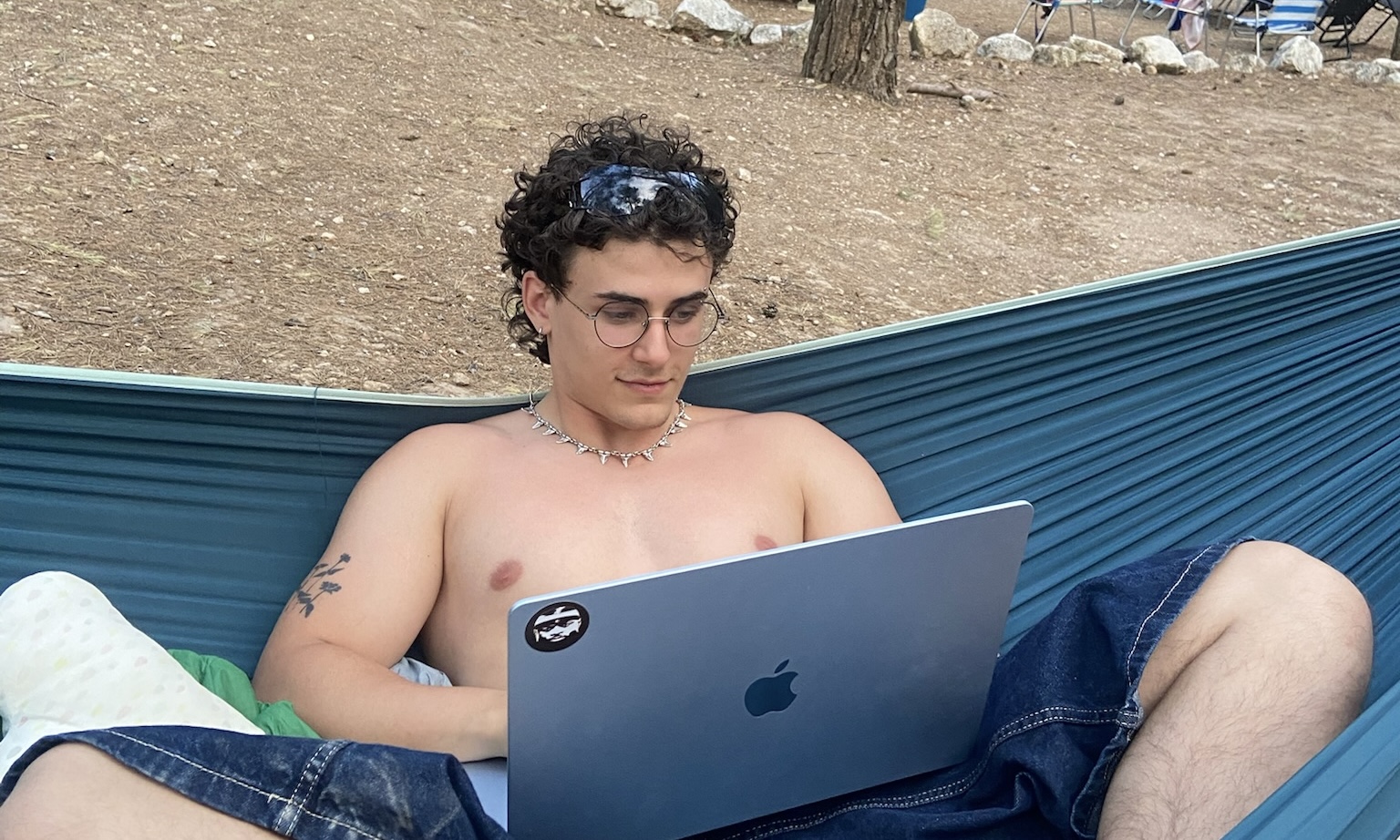 me coding at a campsite